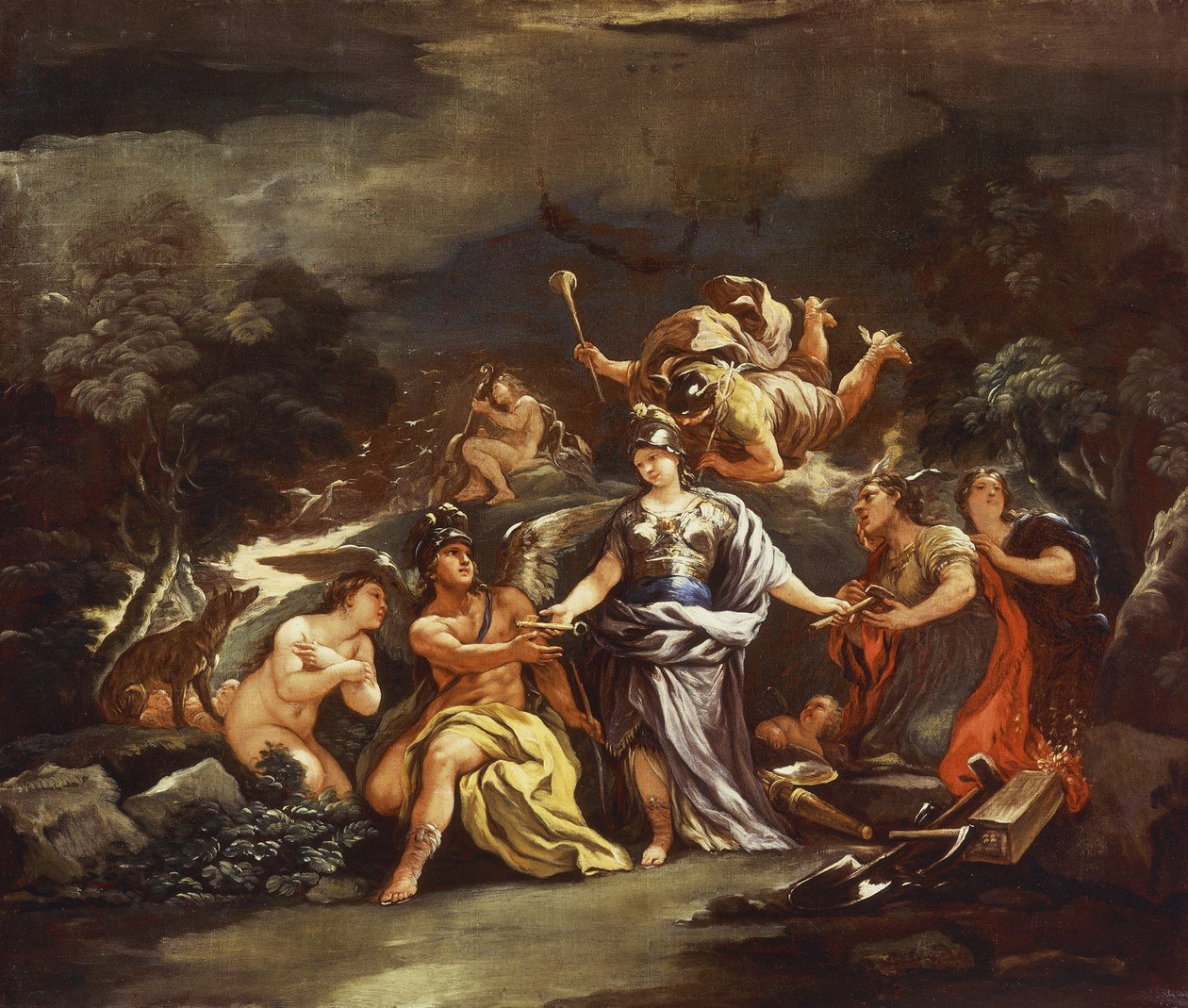 Sanat ve Bilimin Koruyucusu Olarak Minerva, Luca Giordano, tuval üzerine yağlı boya by Luca Giordano
