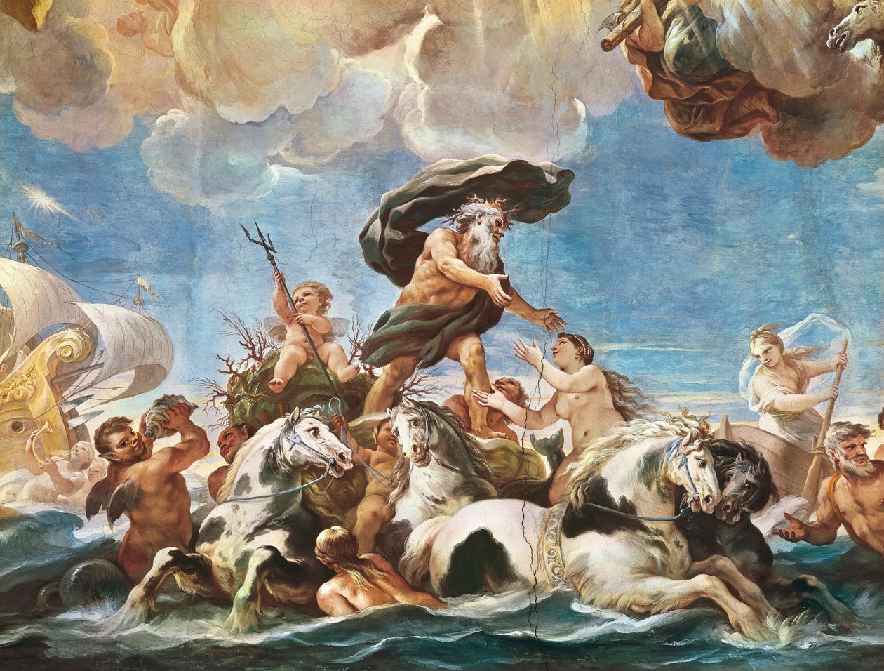 Neptün, detay (fresk) by Luca Giordano