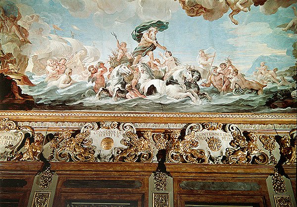 Neptün, galerideki tavan detayı, c.1670-88 (fresk) by Luca Giordano