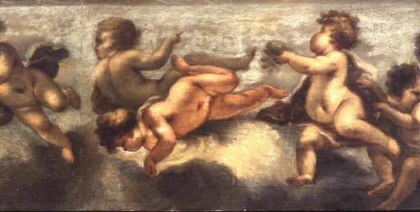 Putti disporting (tuval üzerine kağıt) (merkezi detay) (ayrıca bkz. 67091-94) by Luca Giordano