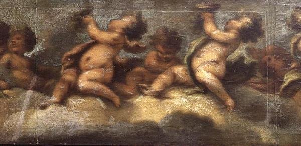 Putti disporting (tuval üzerine kağıt) (merkezden detay) (ayrıca bkz. 67087-89) by Luca Giordano