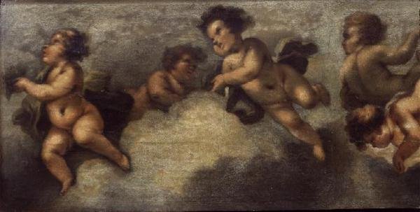 Putti disporting (tuval üzerine kağıt) (sol detay) (ayrıca bkz. 67091-94) by Luca Giordano