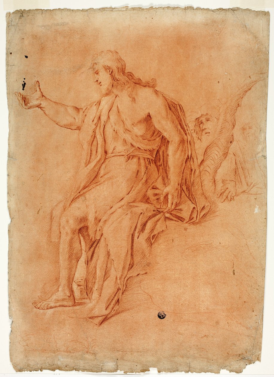 Vaftizci Yahya Vaazı (rekto); Kolları Yükseltilmiş ve Baş Çizimleri Olan Erkek Çıplak (verso) by Luca Giordano