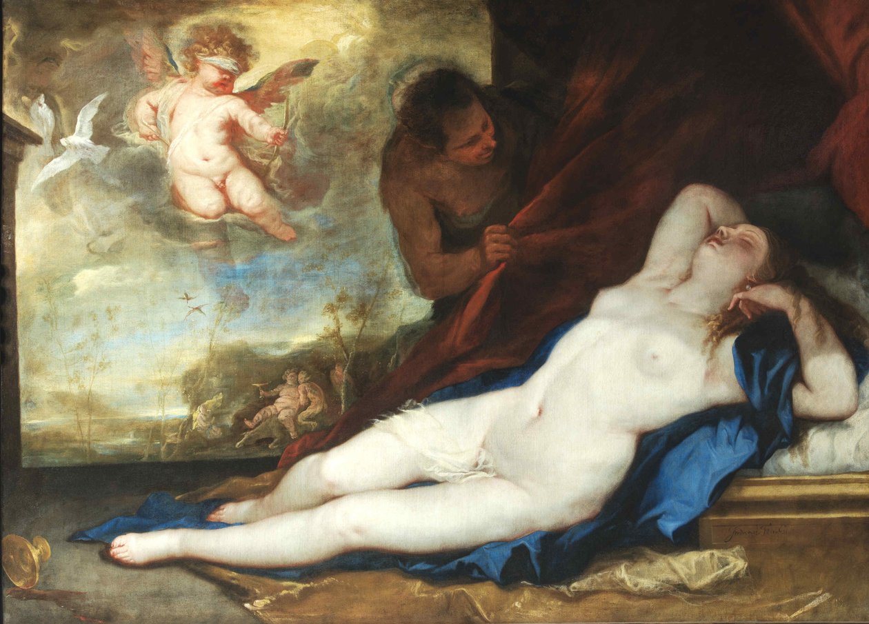 Uyuyan Venüs, Amor ve Satyr, c. 1670. by Luca Giordano