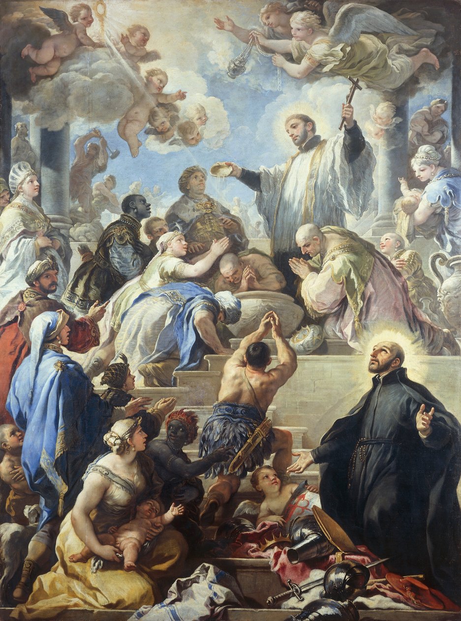 St Francis Xavier Kızılderilileri vaftiz ediyor, Luca Giordano (1634-1705), tuval üzerine yağlı boya, 421x315 cm by Luca Giordano