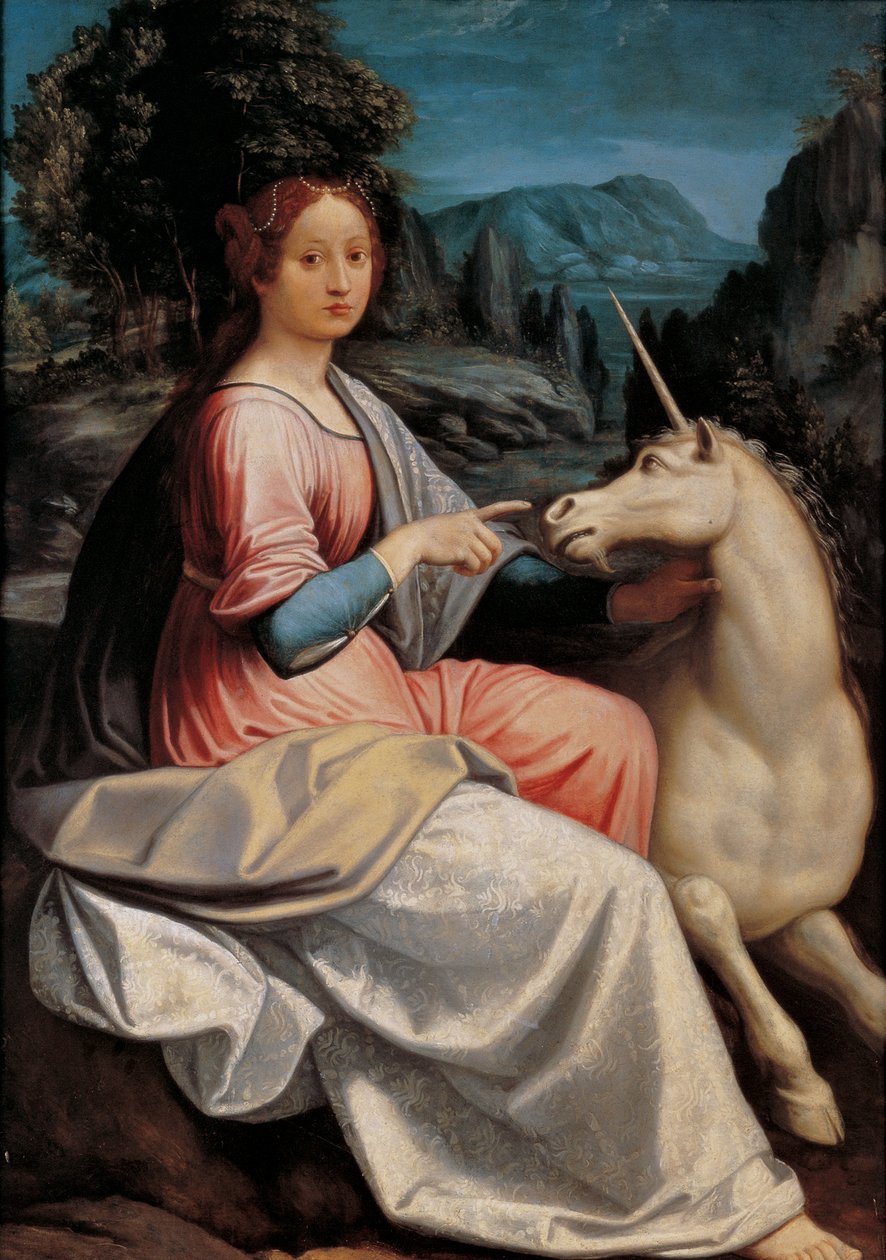 Lady ve Unicorn, 1534-1540. by Luca Longhi