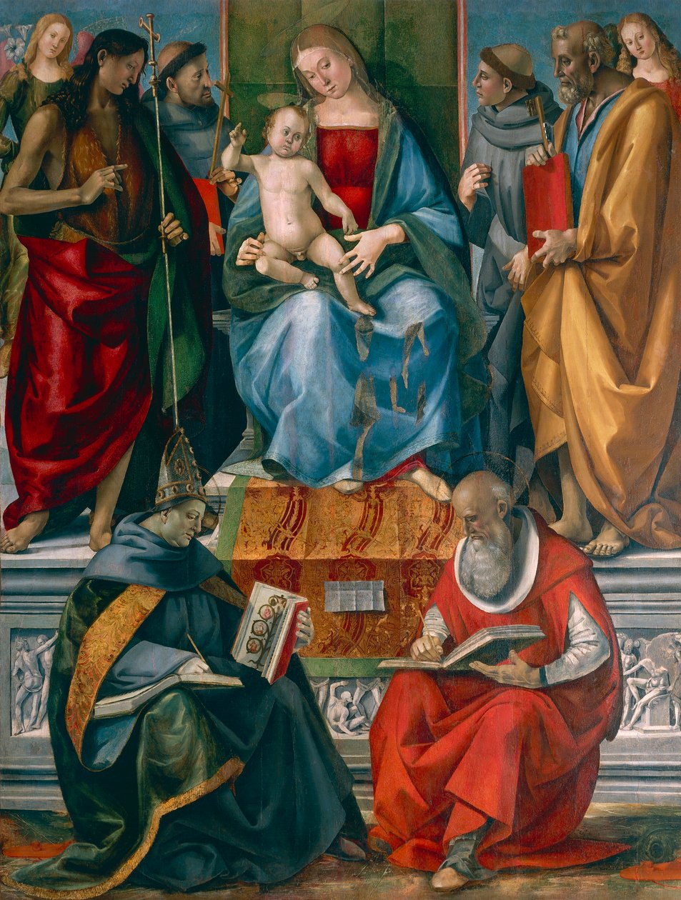 Vaftizci Yahya, Francis of Assisi, Anthony of Padua, Joseph Bonaventure ve Jerome ile Madonna ve Çocuk, Luca Signorelli (yaklaşık 1445-1523) by Luca Signorelli