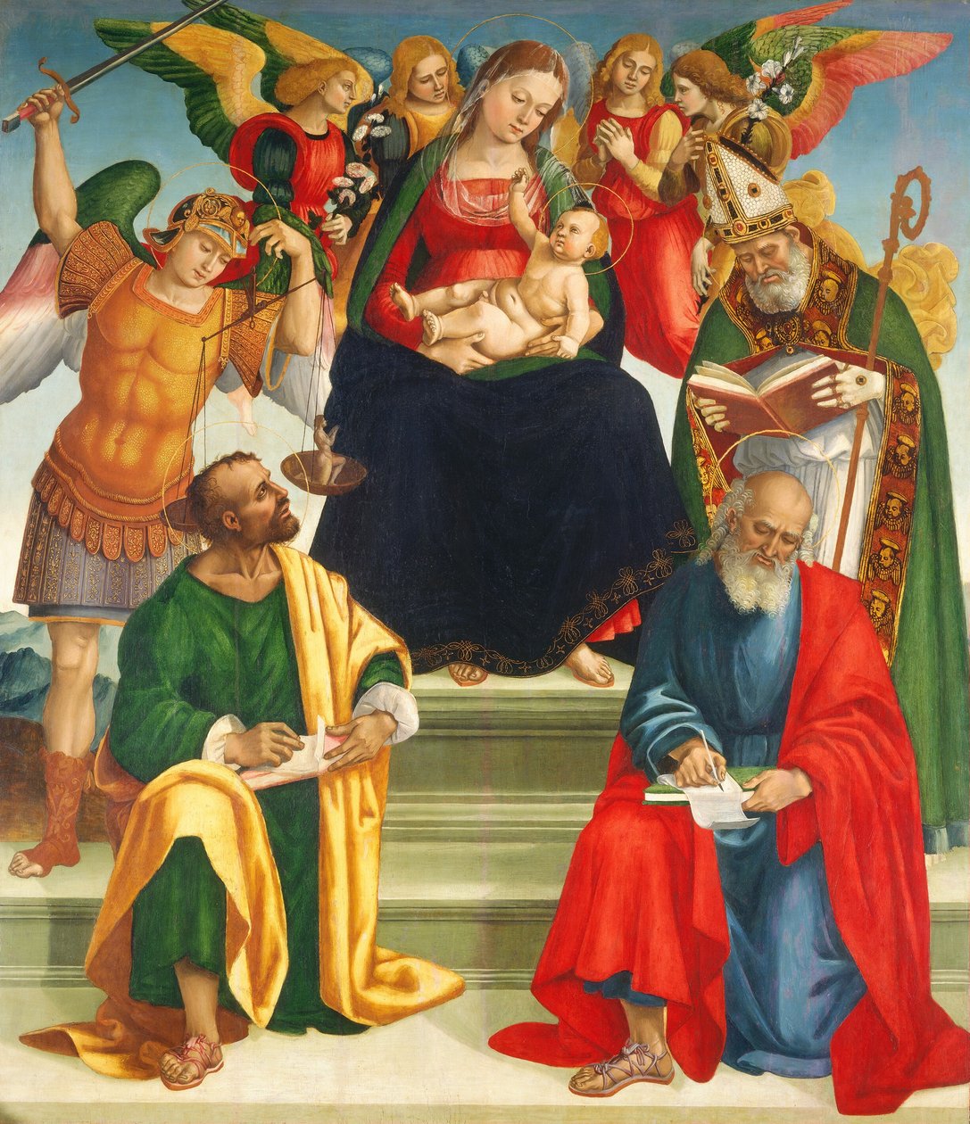 Azizler ve Melekler ile Madonna ve Çocuk by Luca Signorelli