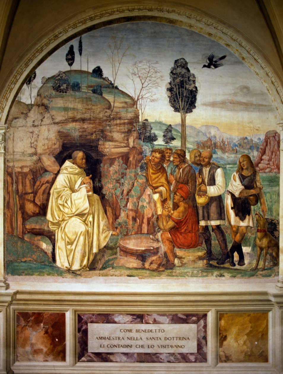 Papa Benedict, Monte Oliveto Maggiore Aziz Benedict Öykülerinden köylülere kutsal doktrini öğretiyor by Luca Signorelli