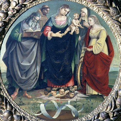 Kutsal Konuşma (panelde mizaç) by Luca Signorelli