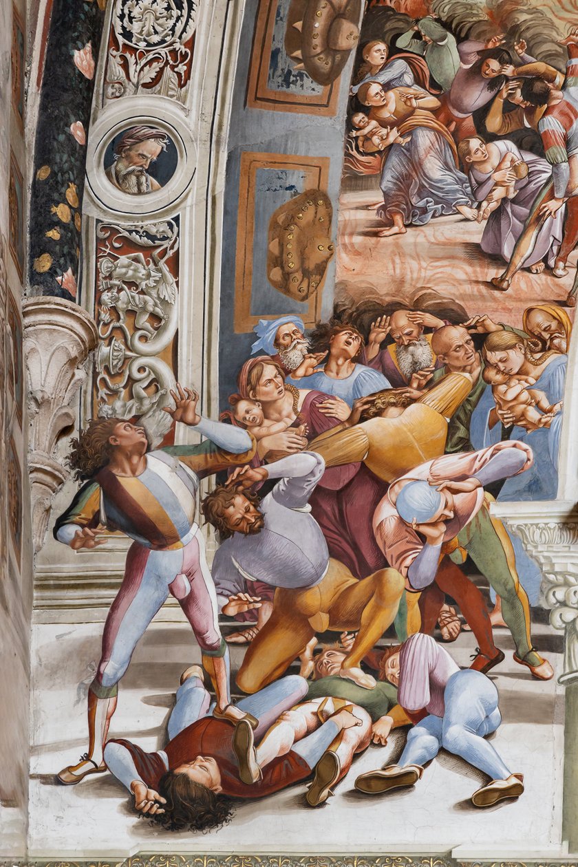 İç, Chapel Nova veya St. Brizio Şapeli, kuzey duvarı: "Pandemonium", detay by Luca Signorelli