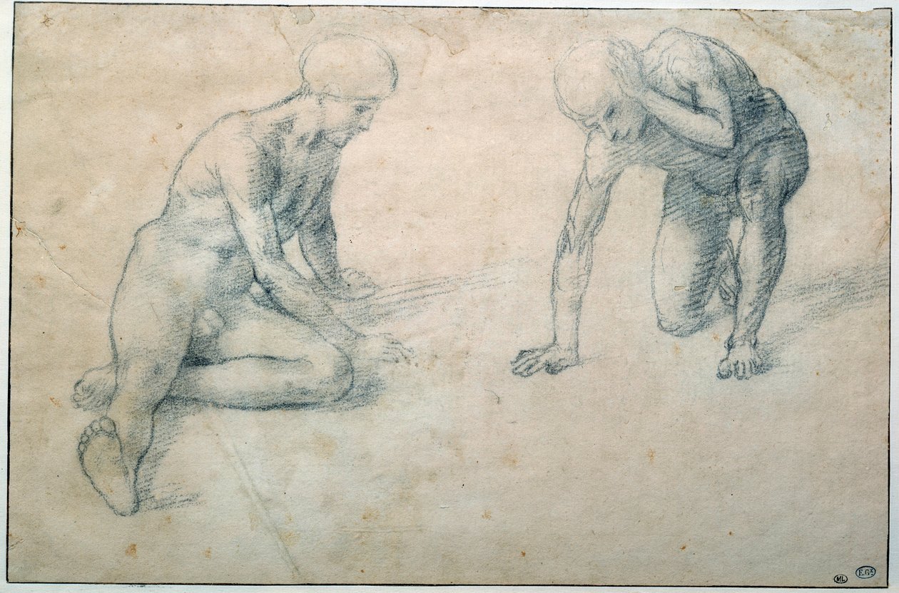 Çömelmiş iki çıplak adam Luca Signorelli (1441-1523) tarafından Çizim 15. yüzyıl Güneşi. 0,31x0,7 m Paris, Louvre Müzesi by Luca Signorelli