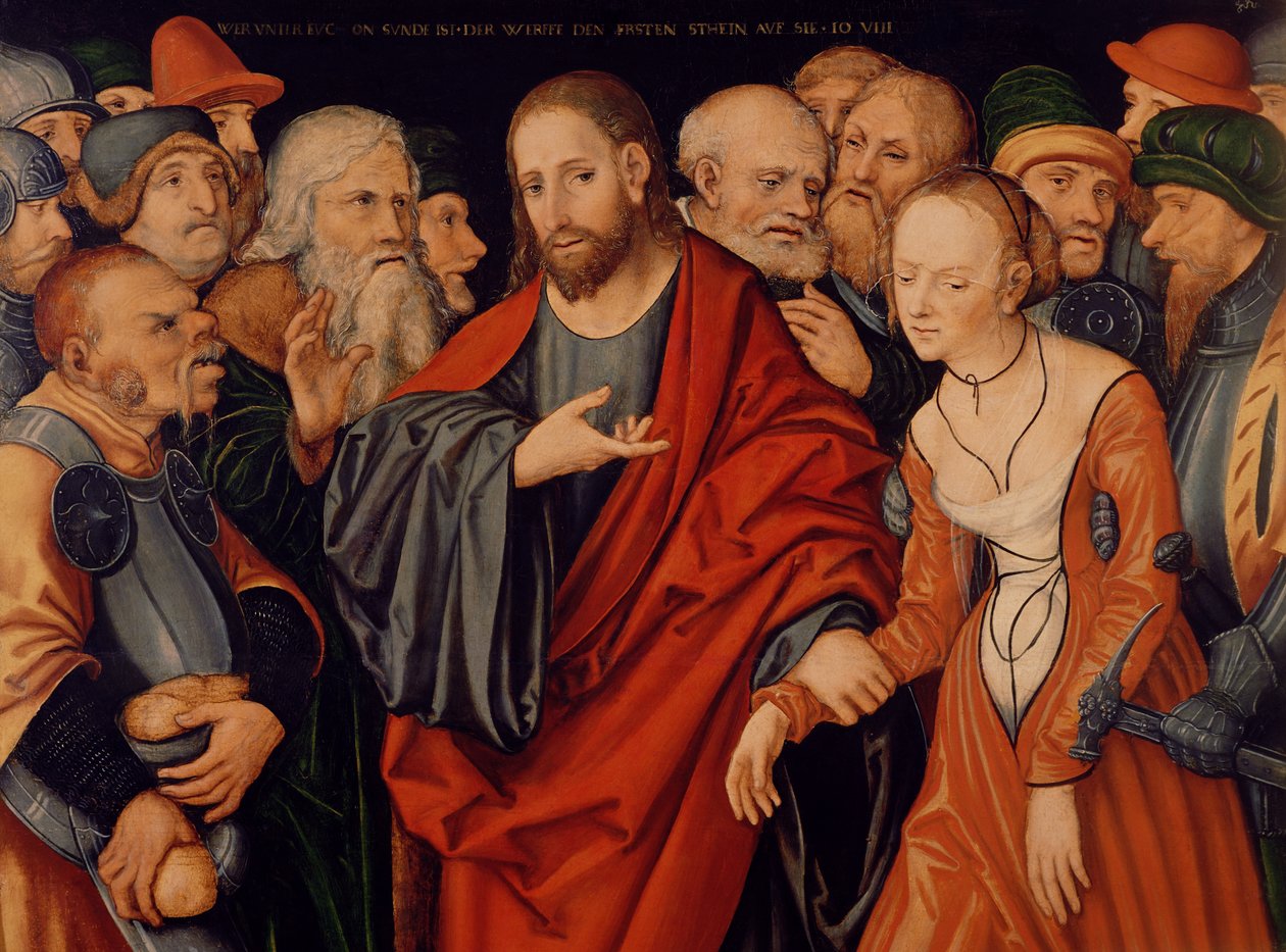 İsa ve Kadın Zina Ederken by Lucas Cranach the Elder