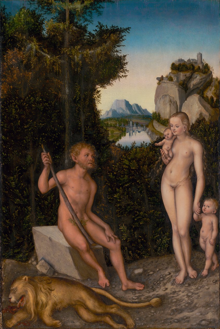 Bir Faun ve Öldürülen Aslanlı Ailesi by Lucas Cranach the Elder