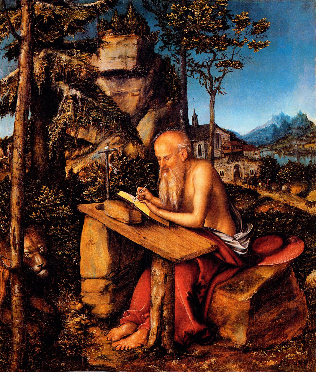 Vahşi doğada Aziz Jerome / Manzarada yazan Aziz Jerome by Lucas Cranach the Elder