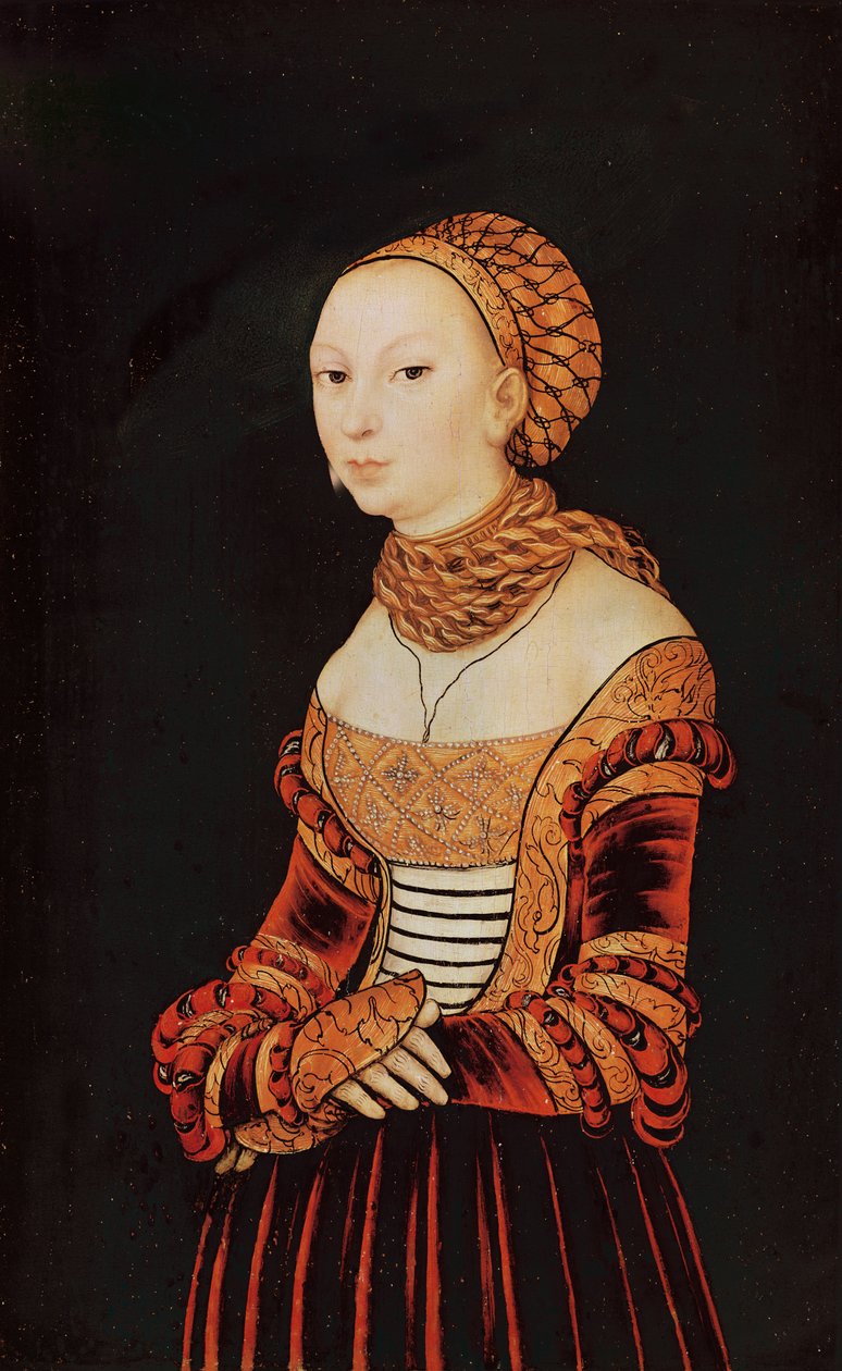 Genç Bir Kadının Portresi (tahta üzerine yağlı boya) by Lucas Cranach the Elder