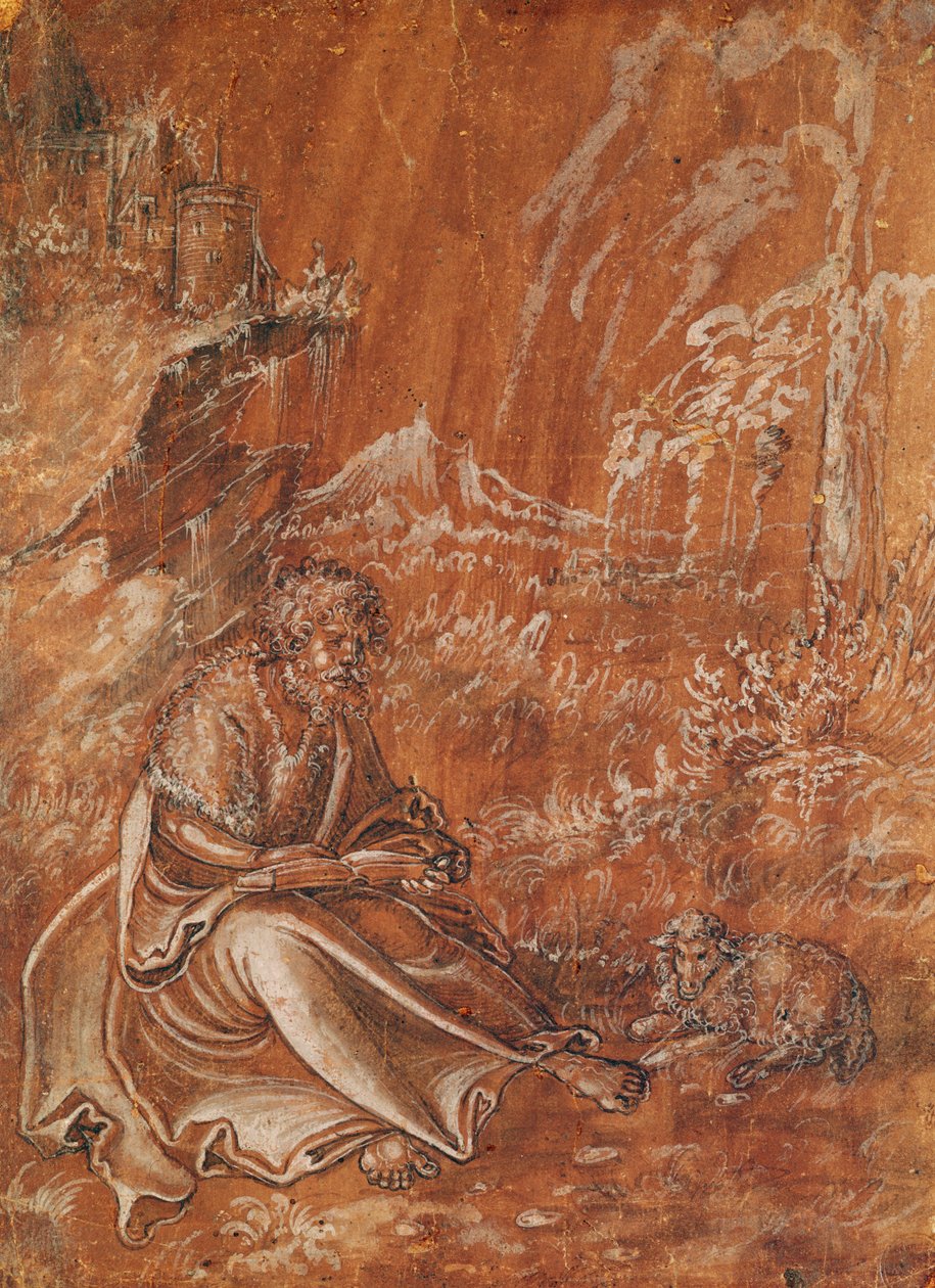 Vaftizci Yahya, Dağlık Bir Manzarada Oturmuş (kağıt üzerine mürekkep) by Lucas Cranach the Elder
