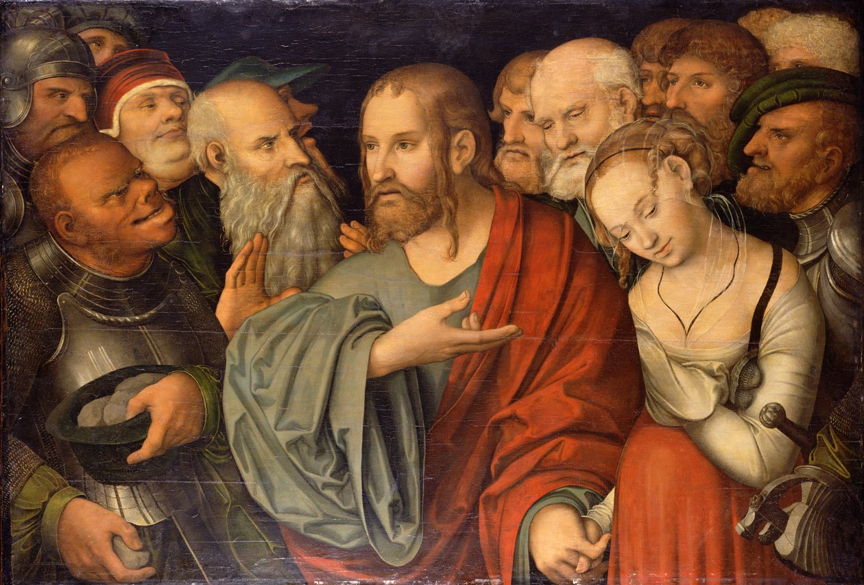İsa ve Kadın Zina Ederken by Lucas Cranach the Younger