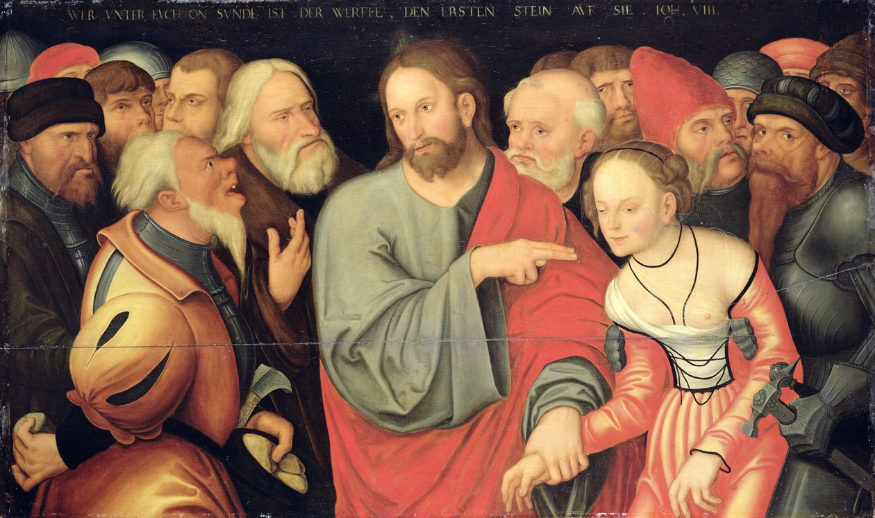 İsa ve Zina by Lucas the Younger studio of Cranach