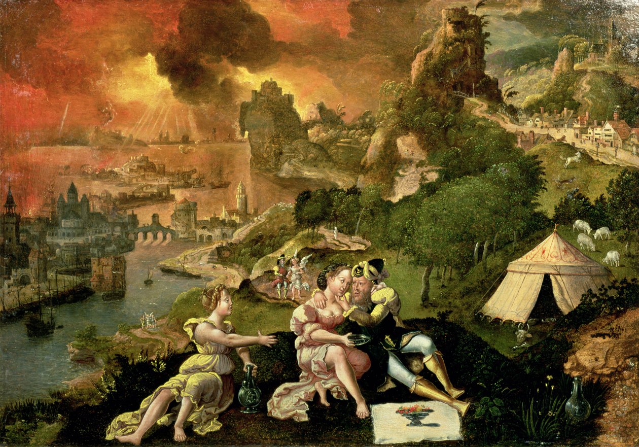 Lût ve Kızları (panel) by Lucas van Gassel