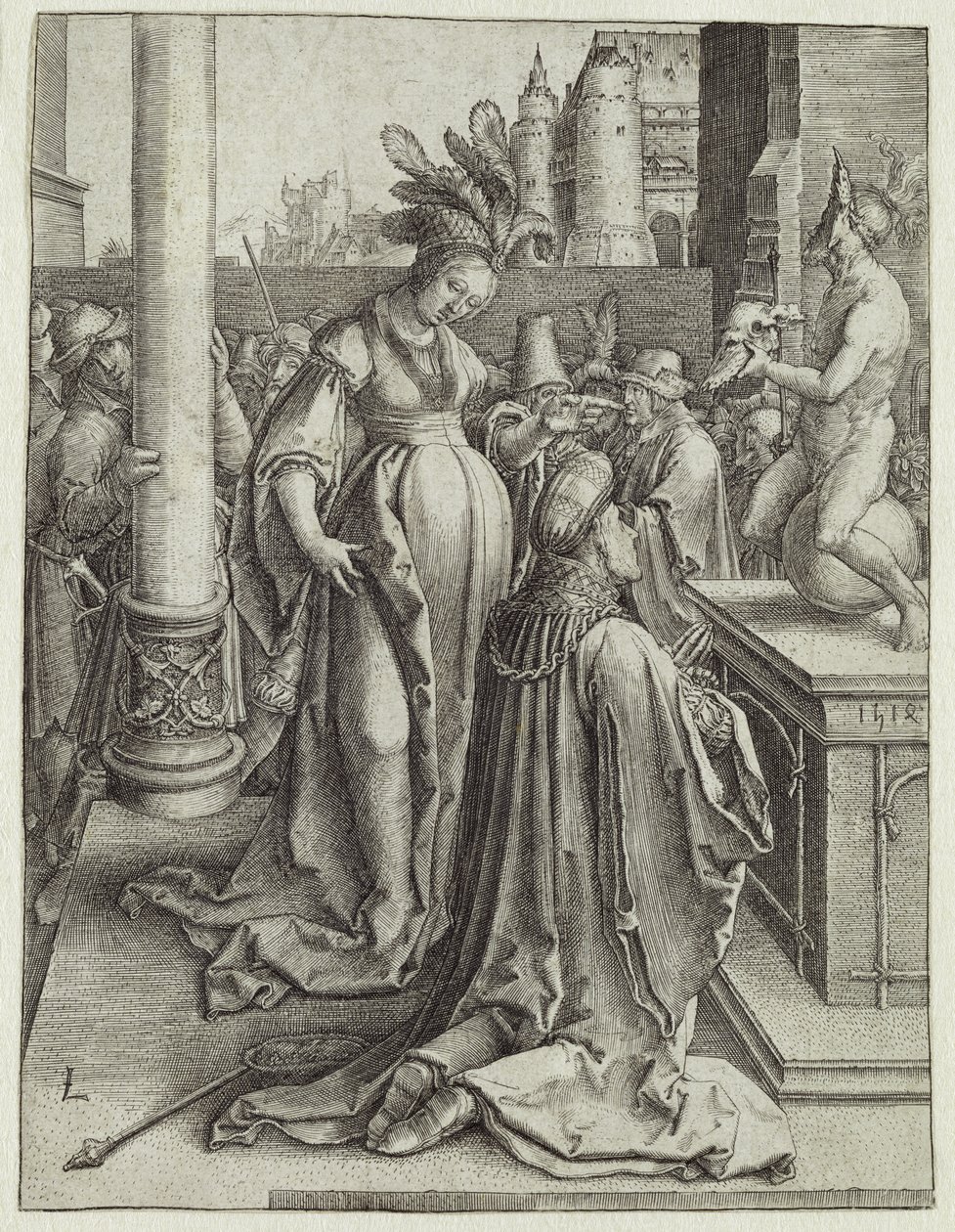 Süleyman Bir Mezar Resminin Önünde Dua Eder, c.1514 (bakır gravür) by Lucas van Leyden