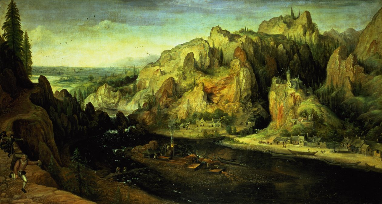 Sürpriz bir saldırı ile Dağ Manzarası, c.1585 by Lucas van Valckenborch