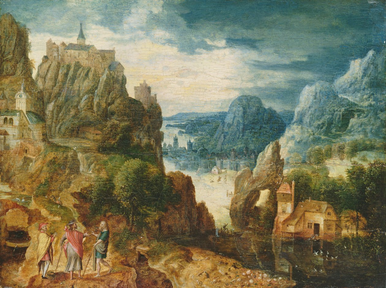 Emmaus Yolu ile Dağlık Manzara, 1597 by Lucas van Valckenborch