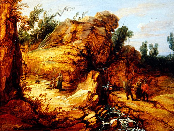 Dağ Çayı Kenarında Dinlenen Köylüler (panelde yağlı boya) by Lucas Achtschellinck