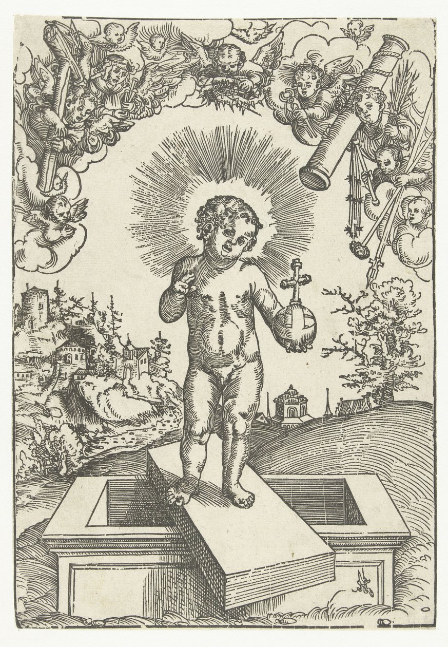 Tutkunun Aletleriyle Meleklerle Çevrili Kurtarıcı Olarak Mesih Çocuk by Lucas Cranach