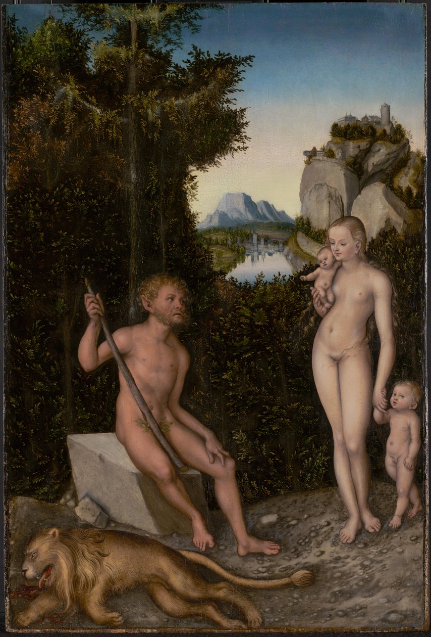 Bir Faun ve Ailesi ile Öldürülmüş Bir Aslan by Lucas Cranach the Elder