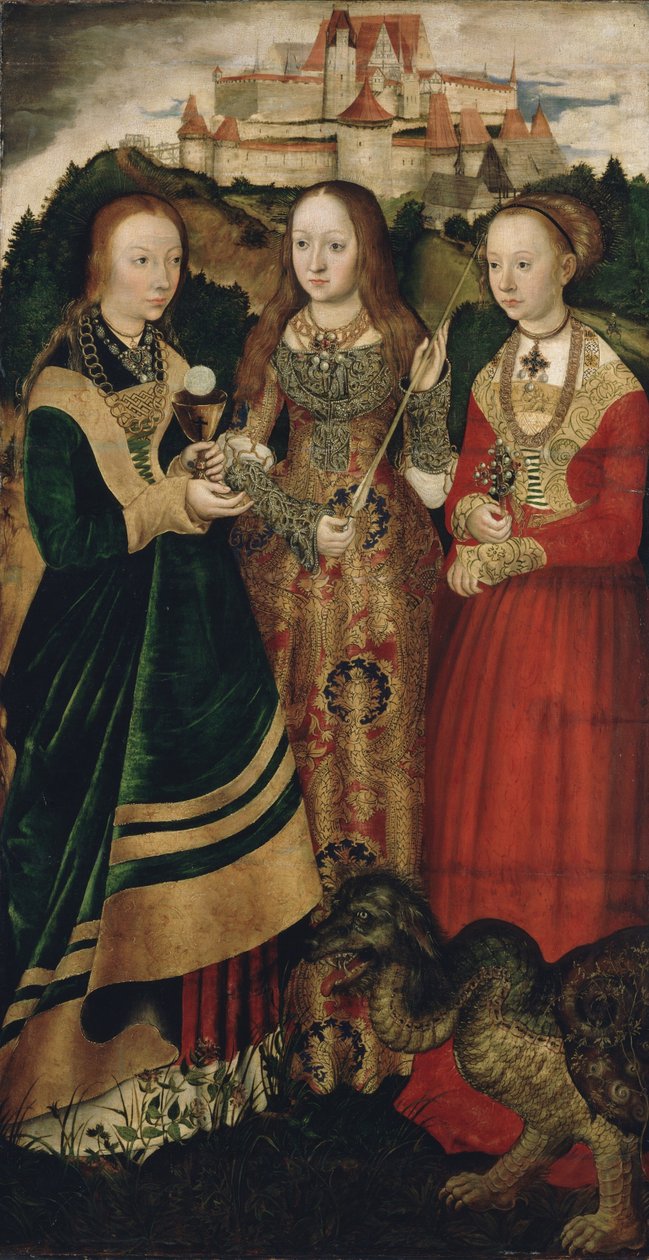 Aziz Catharine Şehitliği ile mihrap, sağ kanat: Aziz Barbara, Ursula ve Margaret by Lucas Cranach the Elder
