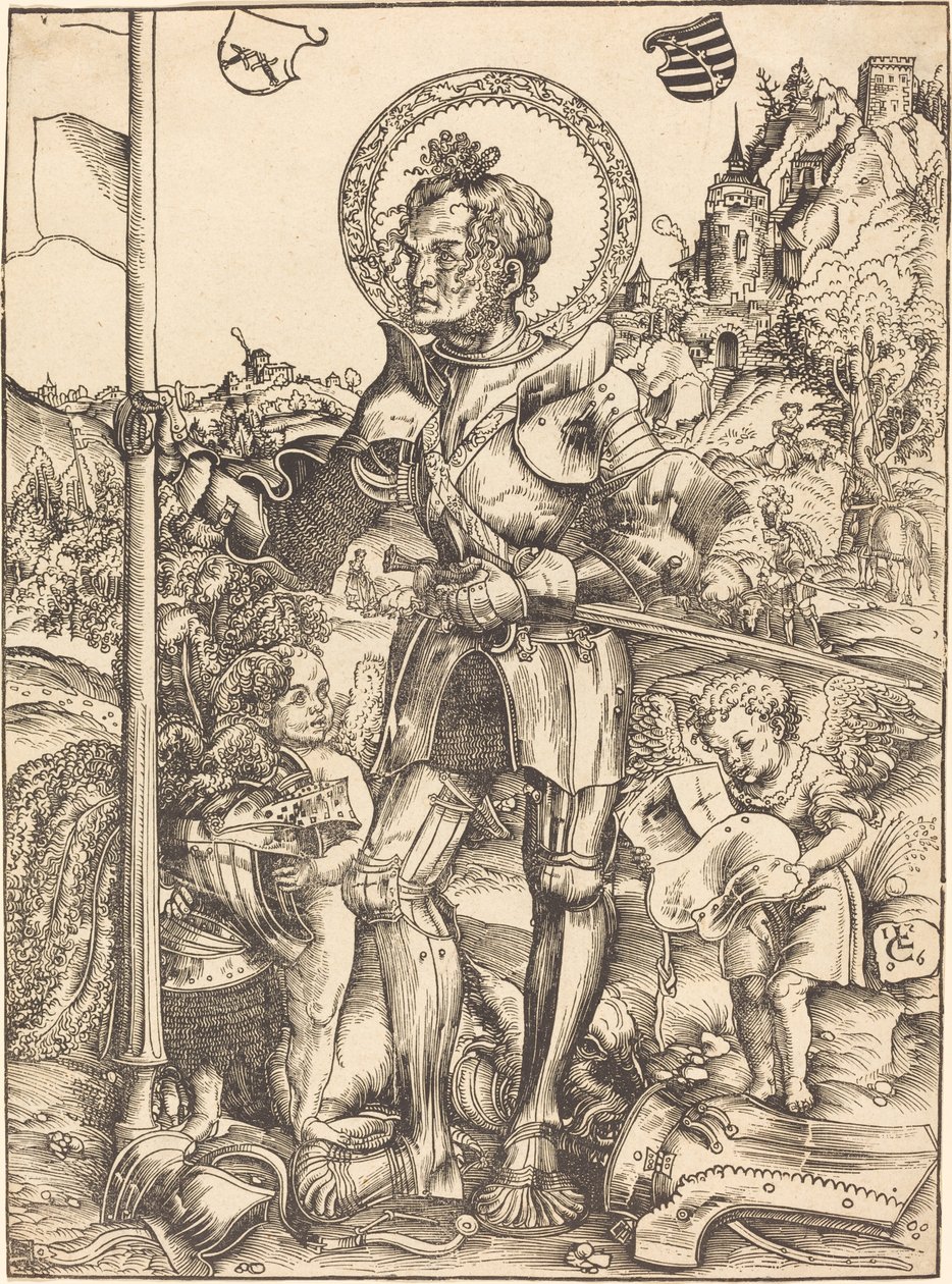 Aziz George Ayakta, İki Melekle by Lucas Cranach the Elder