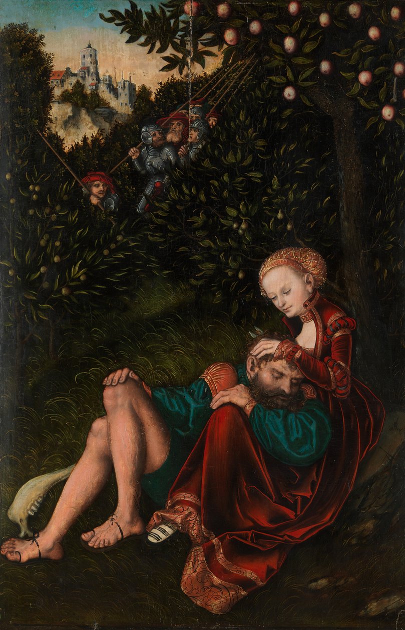 Samson ve Delilah, yak. 1528-30. by Lucas Cranach the Elder