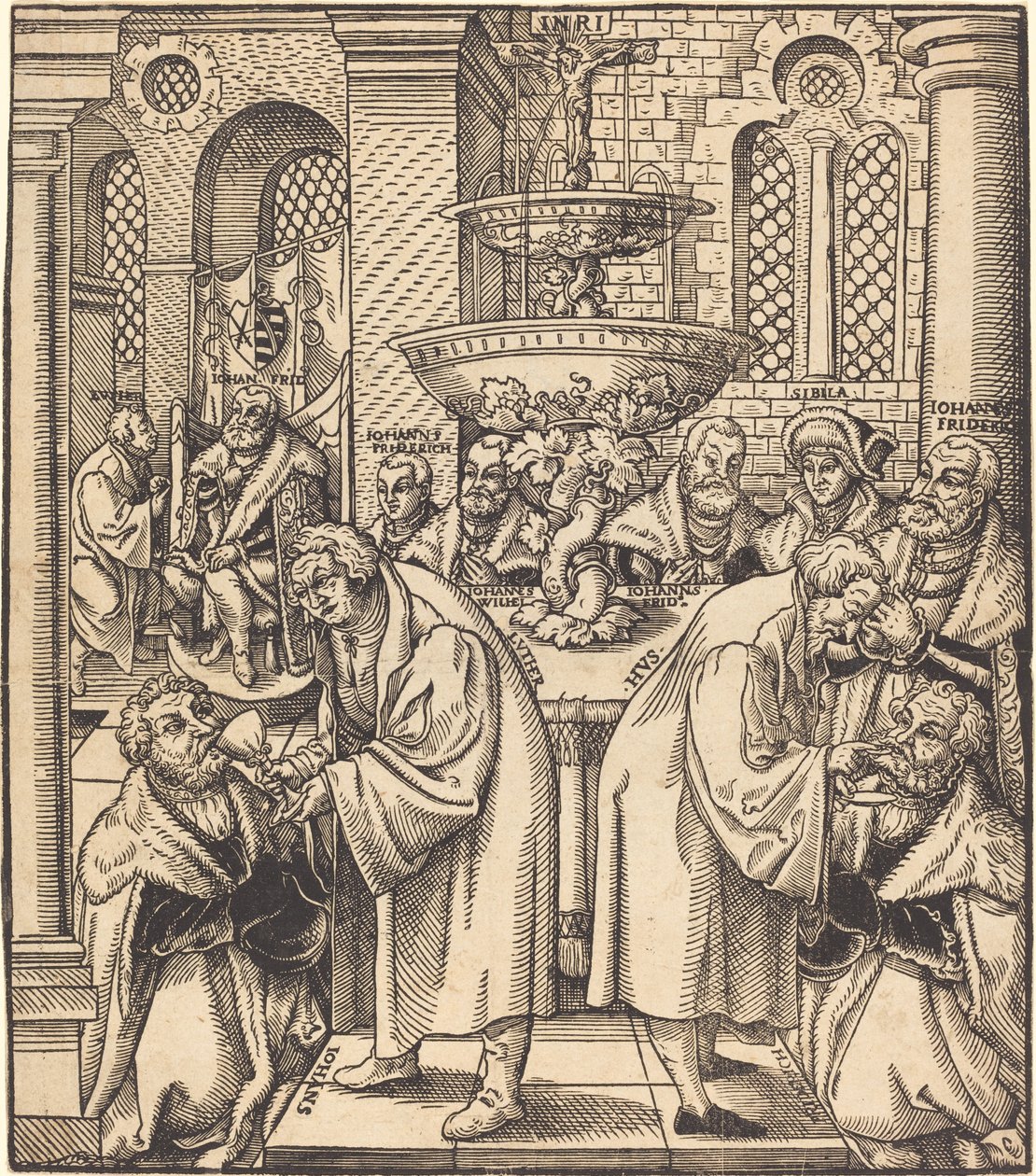 Reformcular Luther ve Hus, Saksonya Evi Prenslerine Komünyon Veriyor by Lucas Cranach the Elder