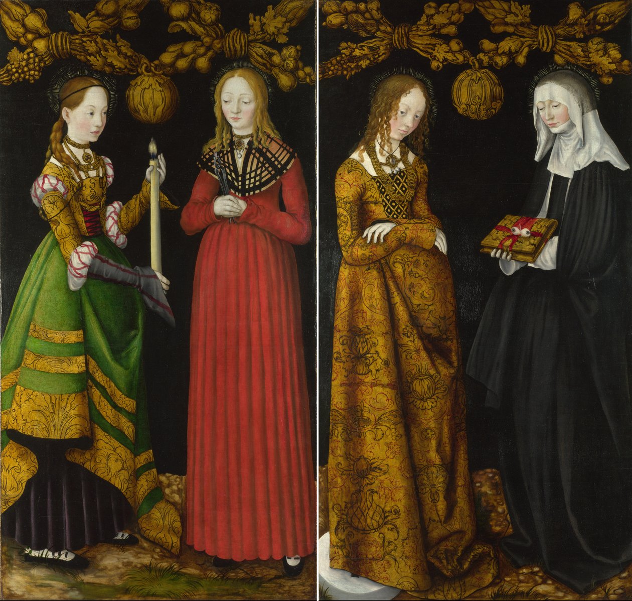 Azizler Genevieve ve Apollonia ve Azizler Christina ve Ottilia by Lucas Cranach the Elder