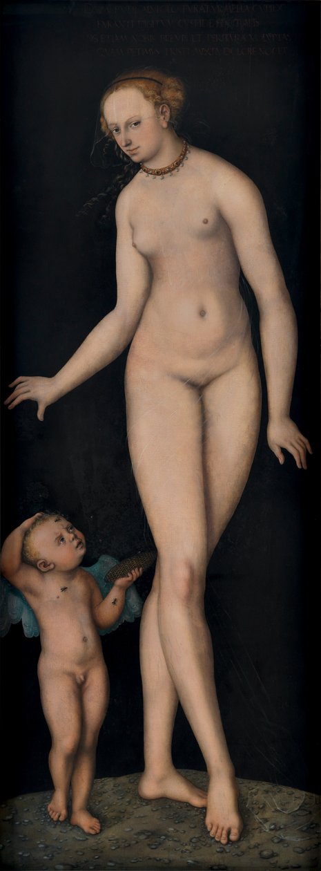 Siyah bir arka plan önünde bal hırsızı olarak Cupid ile Venüs by Lucas Cranach the Elder