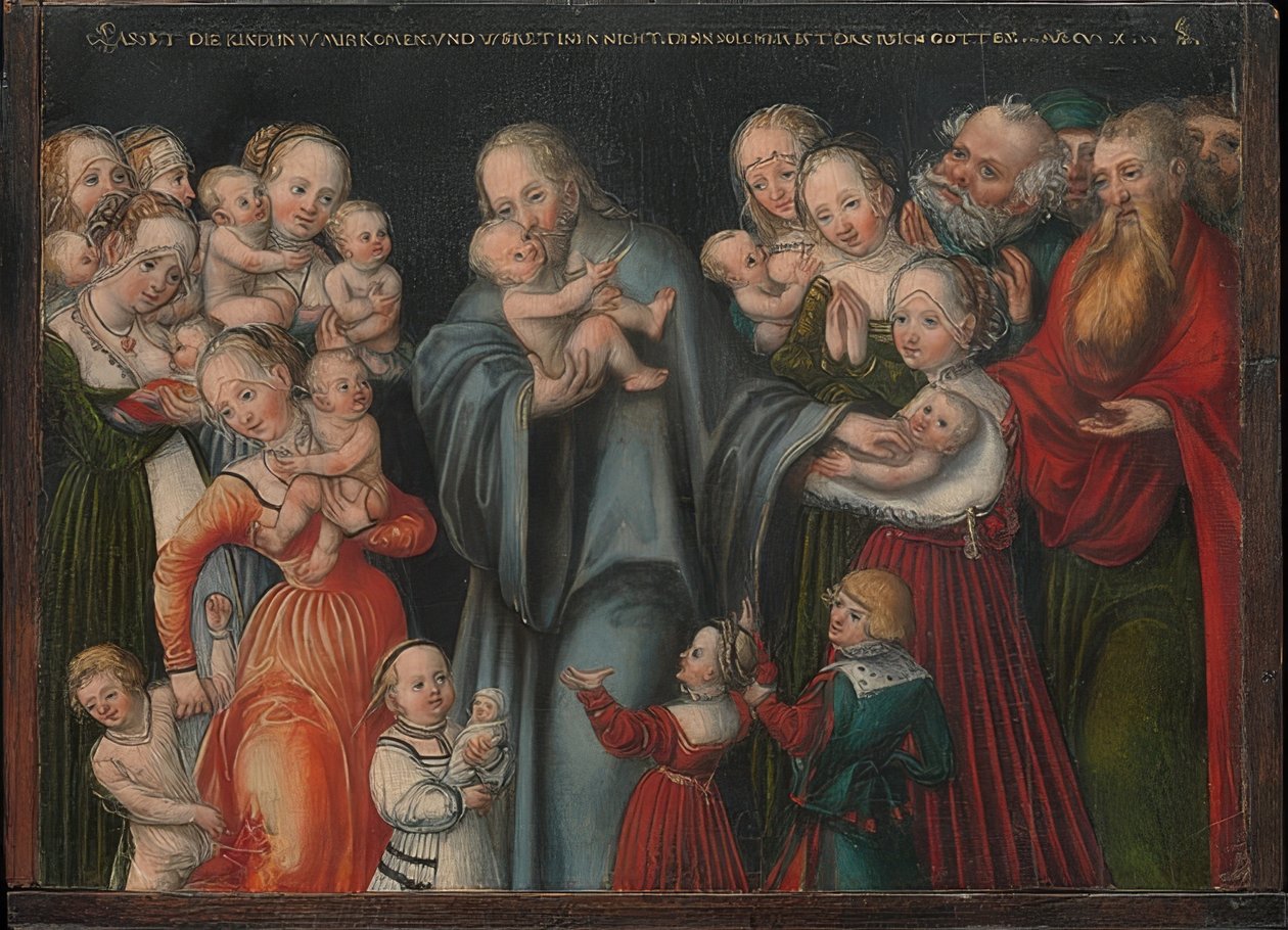 Mesih çocukları kutsar. 1545--50 civarında by Lucas Cranach the Younger