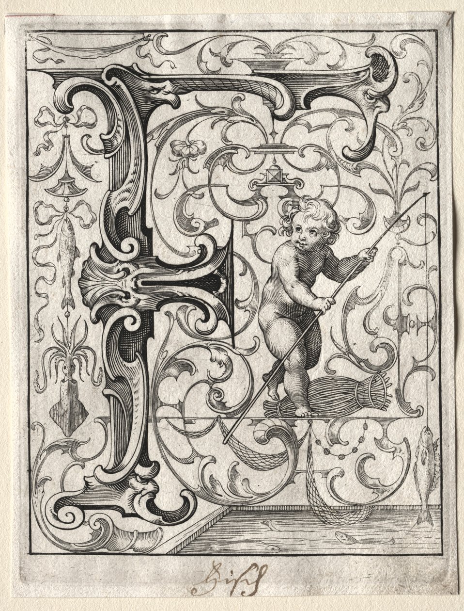 Yeni ABC Kitapçığı: F, 1627. by Lucas Kilian