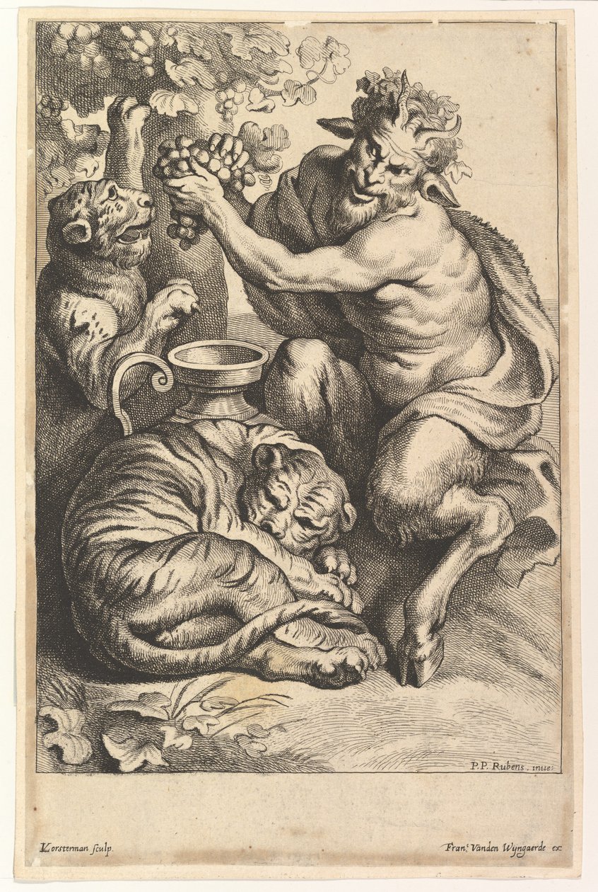Üzümlü Satyr ve İki Kaplan, 1614-1679. by Lucas Vorsterman II
