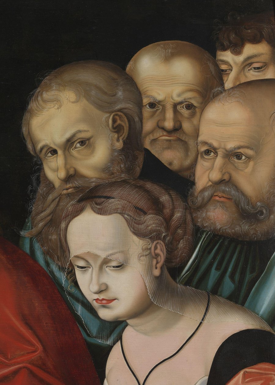 Mesih ve Zina Yapan Kadın, detay, yaklaşık 1700 (ahşap üzerine yağlı boya) by Lucas the Elder (after) Cranach