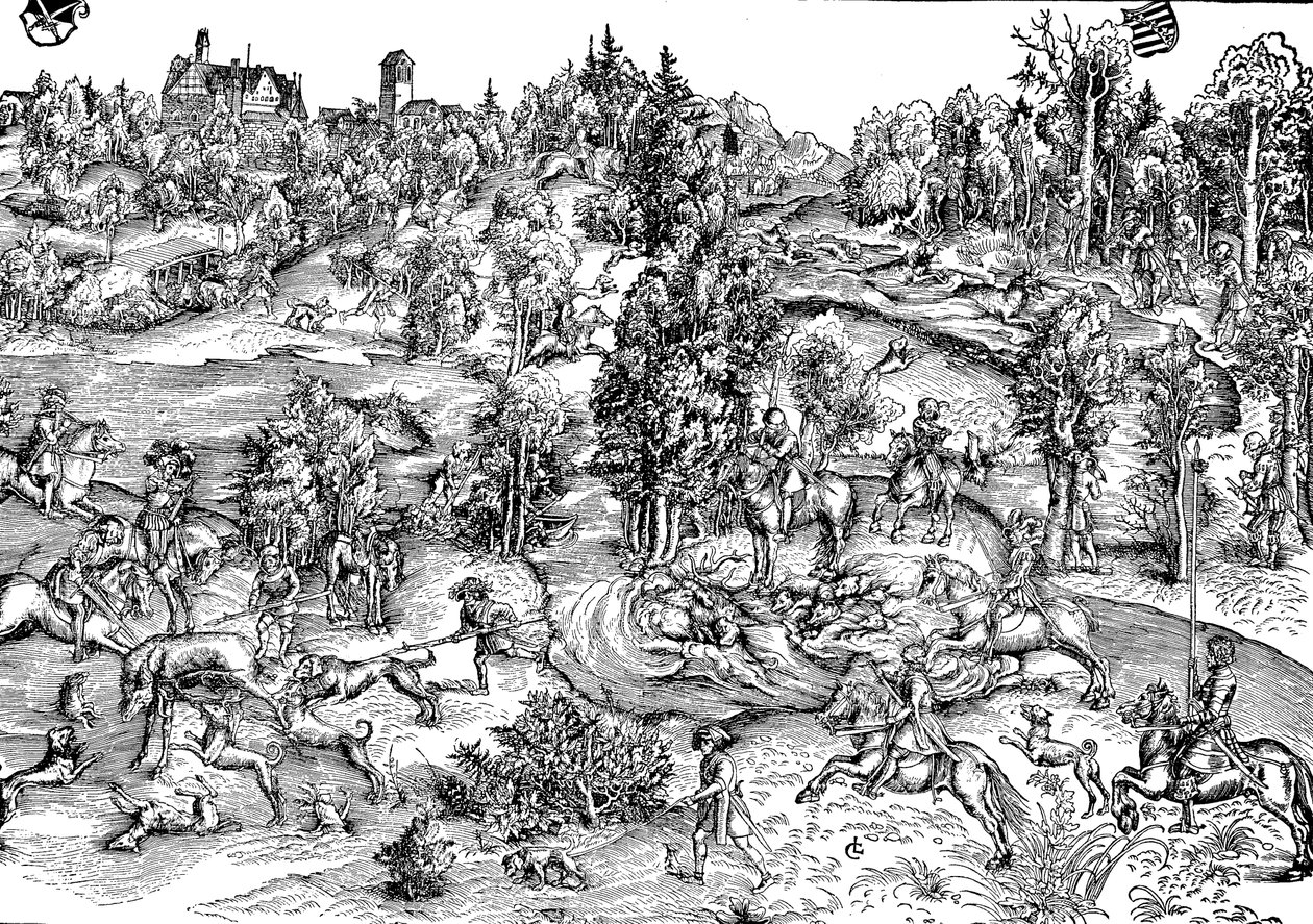Kırsal alanda geyik avı by Lucas the Elder (after) Cranach