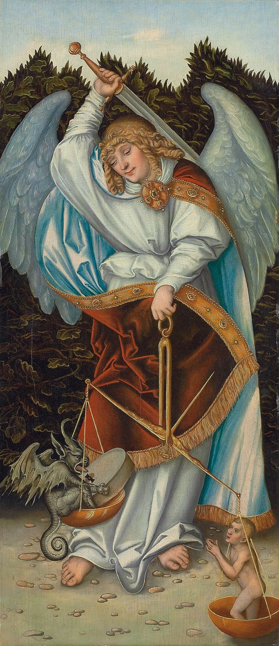 Adaletin Terazisini tutan Başmelek Mikail (panelde yağlı boya) by Lucas the Elder (workshop of) Cranach