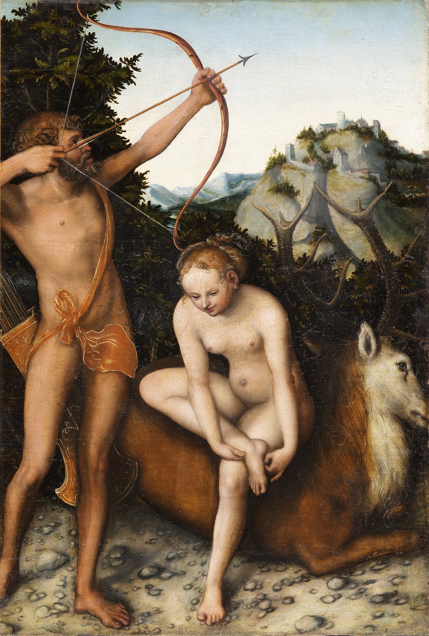 "Apollo ve Diana" (Apollo ve Diana) Tablosu Yaşlı Lucas Cranach (1472-1553) yaklaşık 1530 Dim 45x31 cm - Belçika Kraliyet Güzel Sanatlar Müzesi, Brüksel by Lucas the Elder Cranach