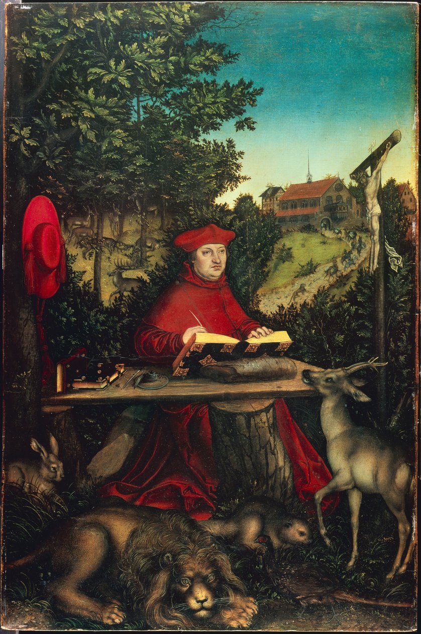 Brandenburg Kardinali Albrecht (1490-1545), Cranach, Lucas, the Elder (1472-1553) tarafından Aziz Jerome olarak. ahşap üzerine yağ by Lucas the Elder Cranach