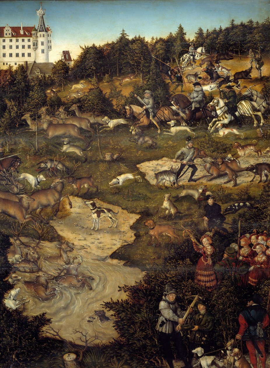 Torgau Kalesi'nde (Almanya) Charles V onuruna avlanma. Detay. Lucas Cranach'ın (1472-1553) tablosu by Lucas the Elder Cranach