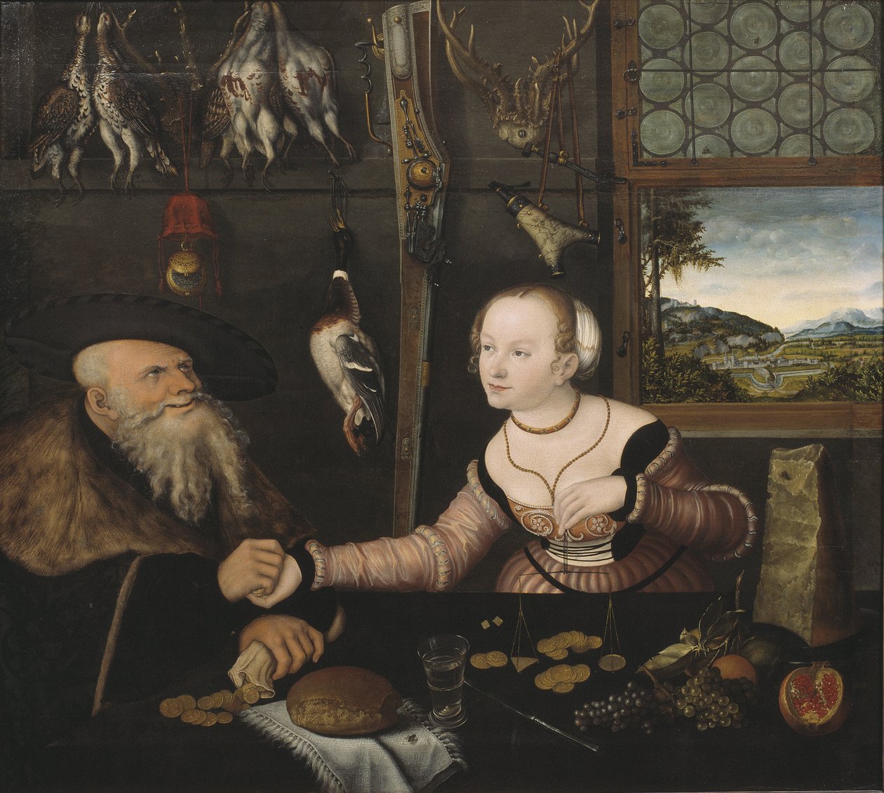 Le couple mal assorti - Kötü Eşleşen Çift, Cranach, Lucas, the Elder (1472-1553). ahşap üzerine yağ by Lucas the Elder Cranach