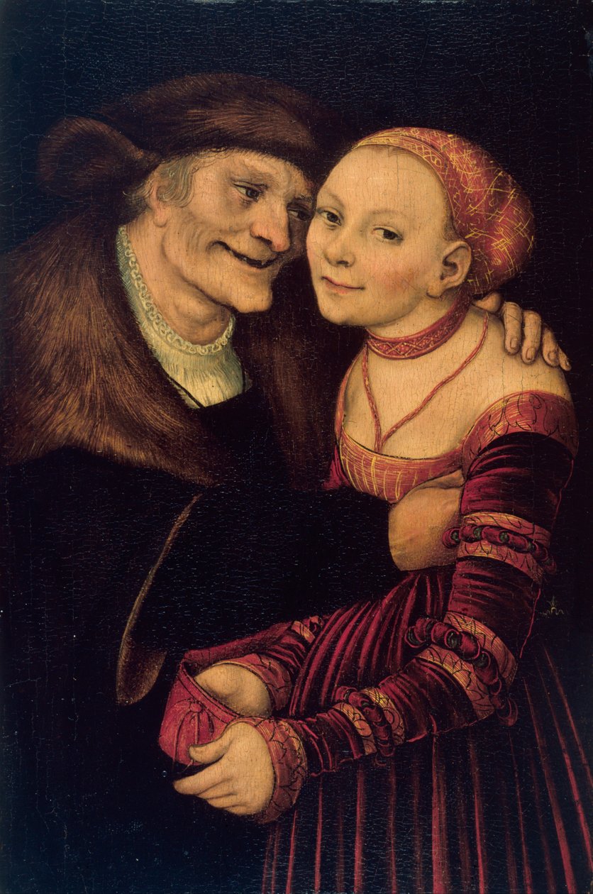 Le couple mal assorti - The Unequal Couple - Cranach, Lucas, the Elder (1472-1553) - 1517 - Ahşap üzerine yağlı boya - 27,3x18 - Museu Nacional d
