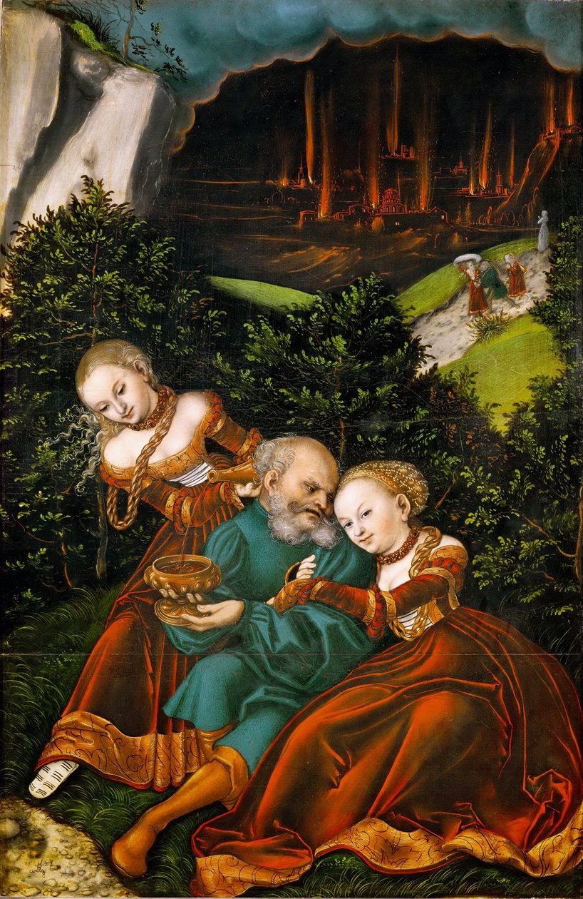 Loth et ses filles - Lot ve Kızları - Yaşlı Lucas Cranach (1472-1553). ahşap üzerine yağ by Lucas the Elder Cranach