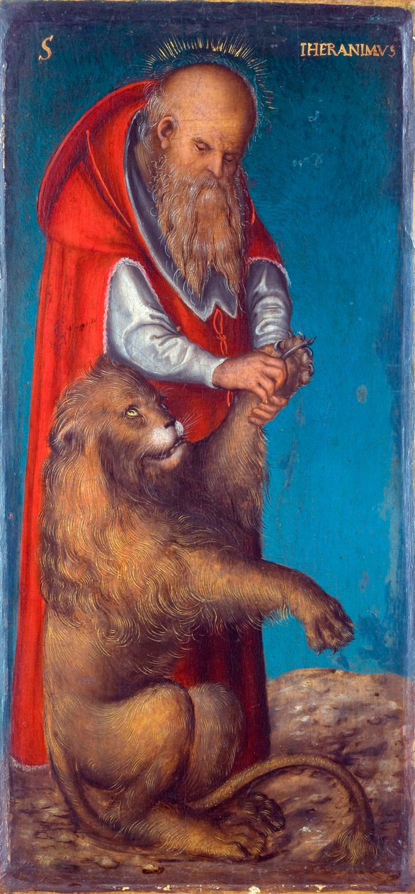""Aziz Jerome"" Resim Lucas Cranach the Elder (1472-1553) - 1515 - Ahşap üzerine yağlı boya Soluk 24,5x11,5 cm Sanat Tarihi Müzesi, Viyana by Lucas the Elder Cranach