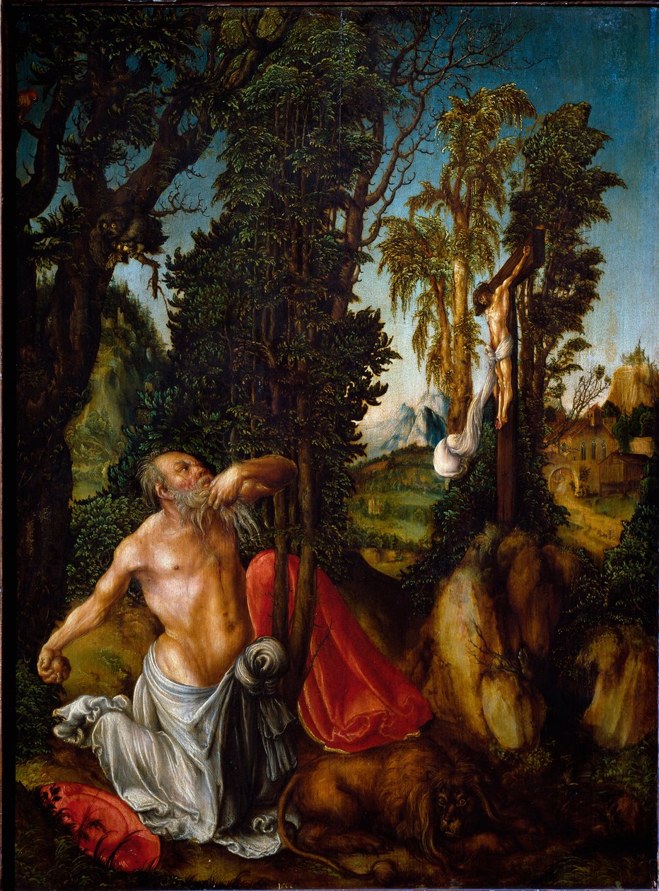 Lucas Cranach the Elder (1472-1553) 1502 Sun tarafından Tövbe Tablosunda Aziz Jerome. 55,5x41,5 cm Viyana, Sanat Tarihi Müzesi by Lucas the Elder Cranach